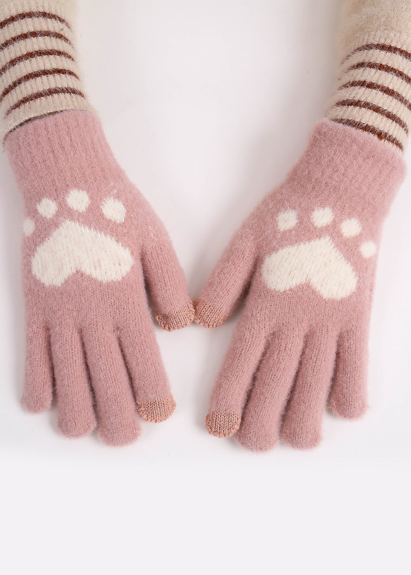 Cat Paw Jacquard Mink Gloves Sai Feel
