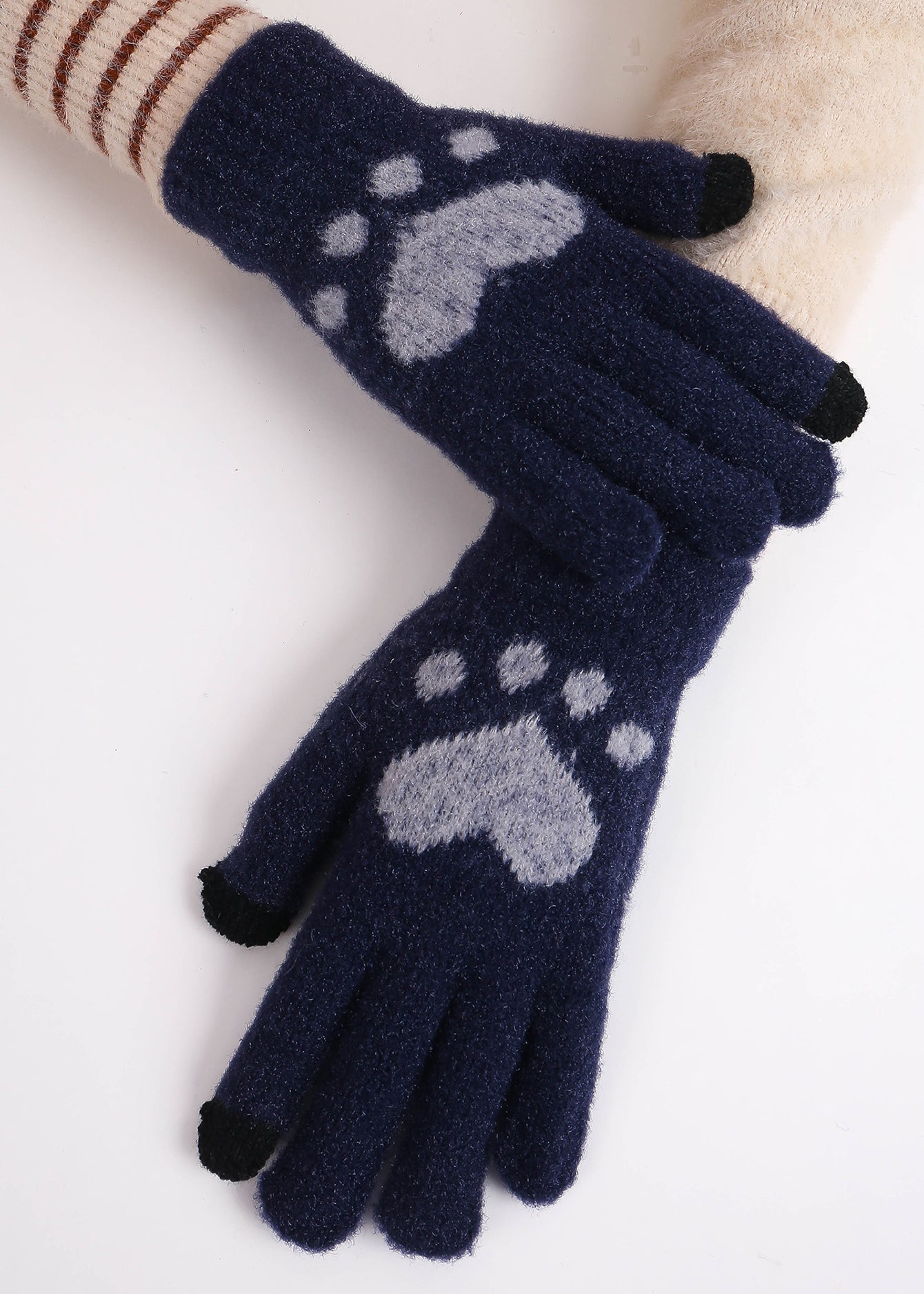 Cat Paw Jacquard Mink Gloves Sai Feel