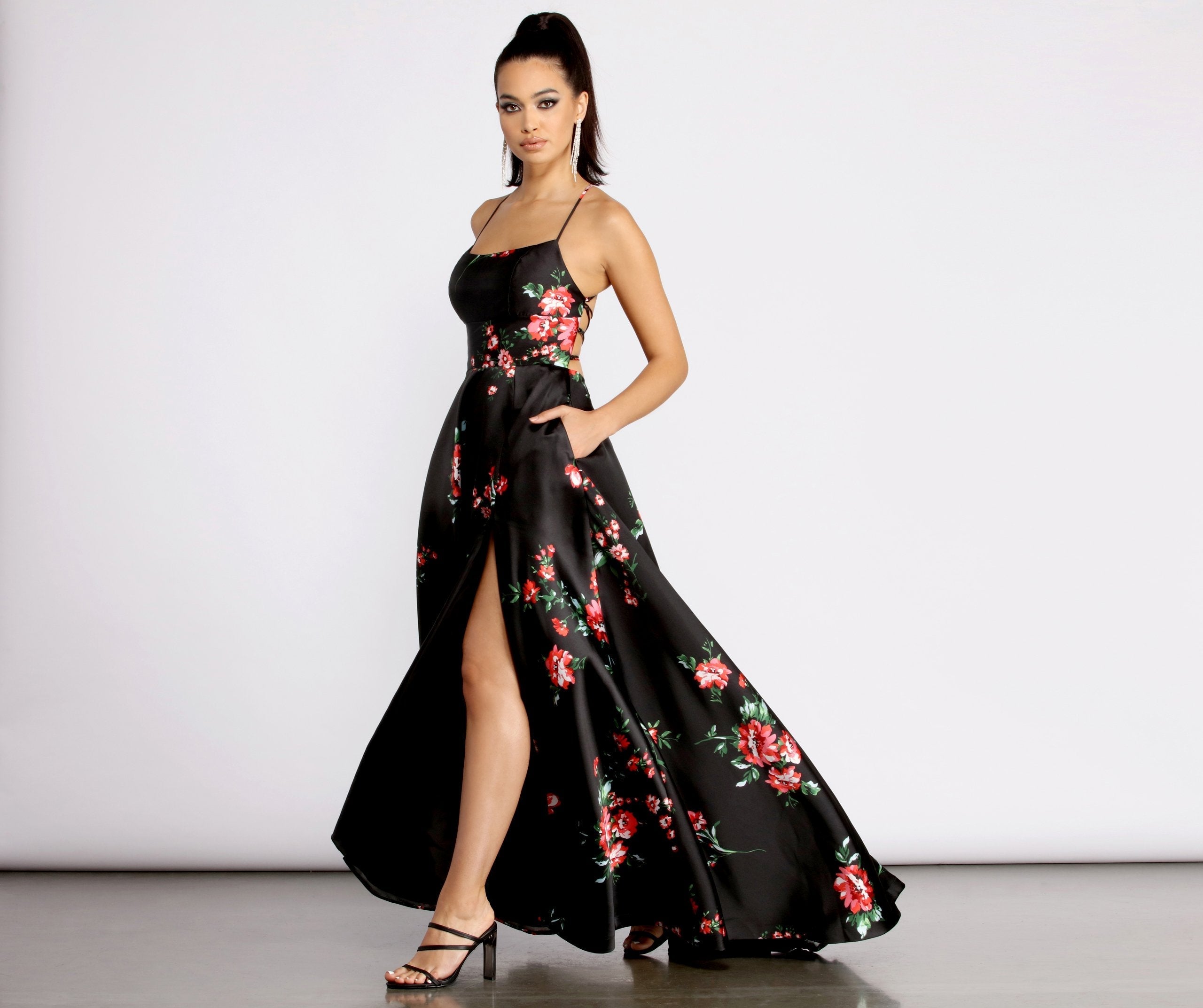 Catia Lace Up Back Floral A-Line Dress Sai Feel