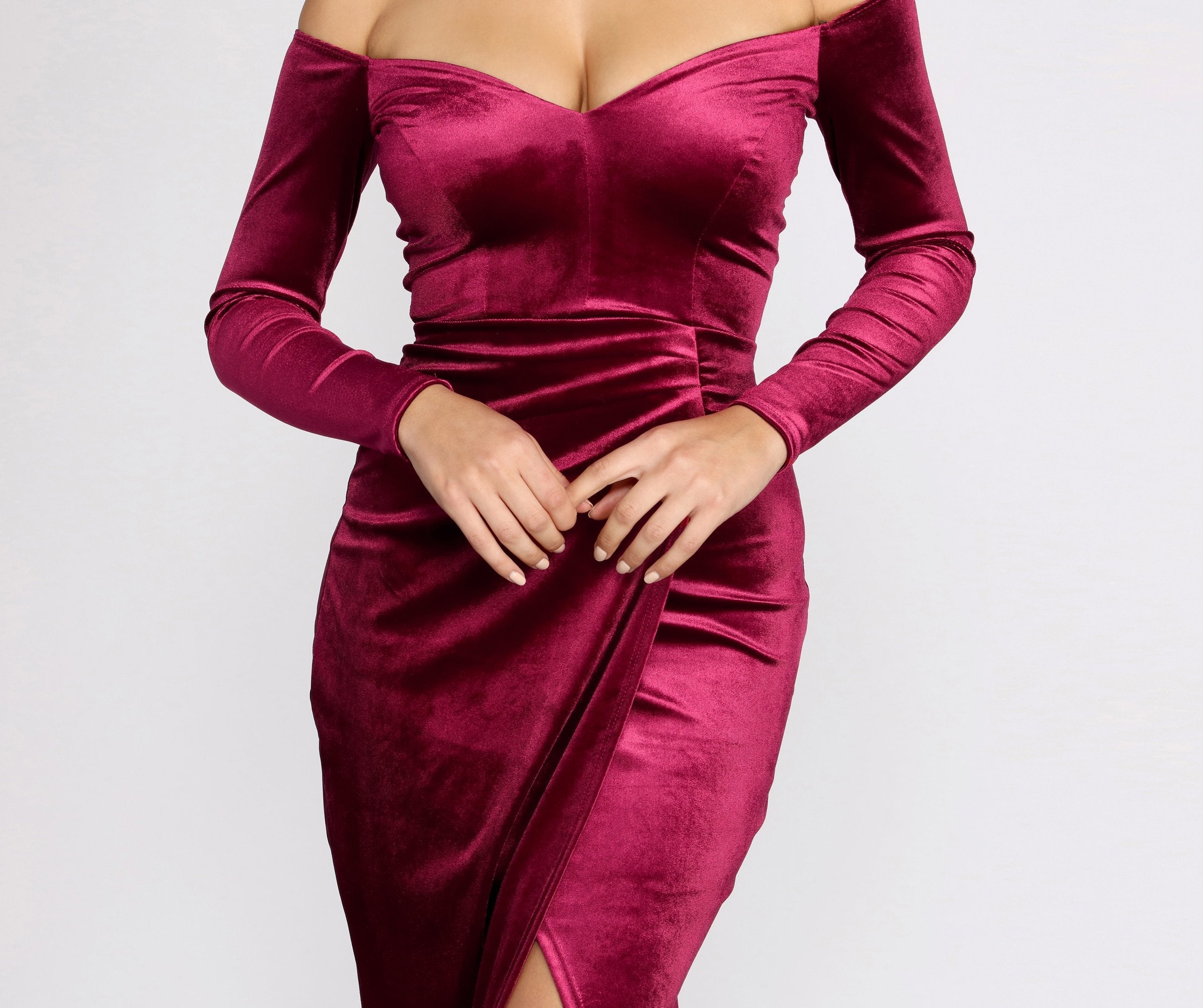 Celeste Off The Shoulder Wrap Front Velvet Dress Sai Feel