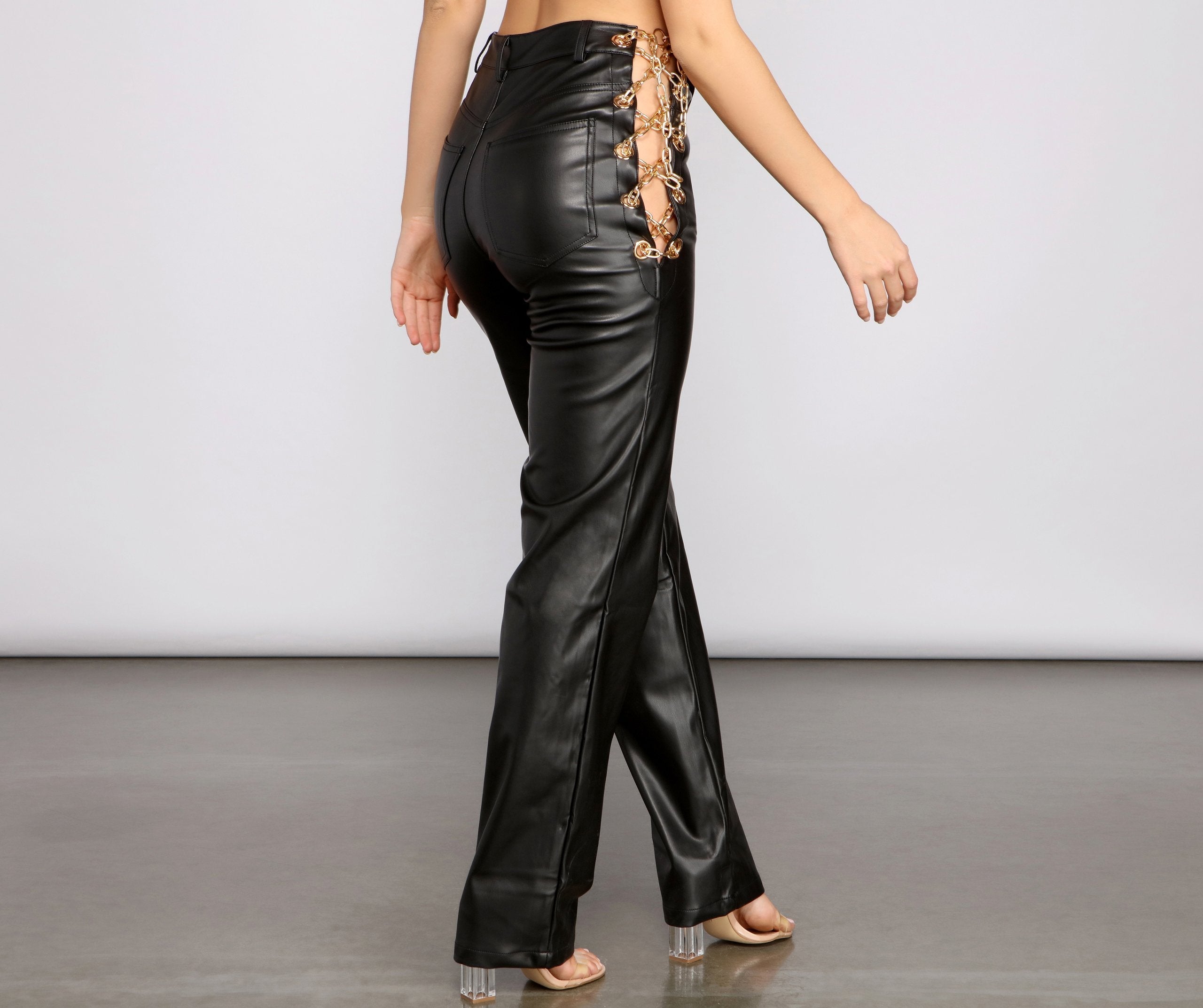 Chain Chic High Waist Faux Leather Pants Sai Feel