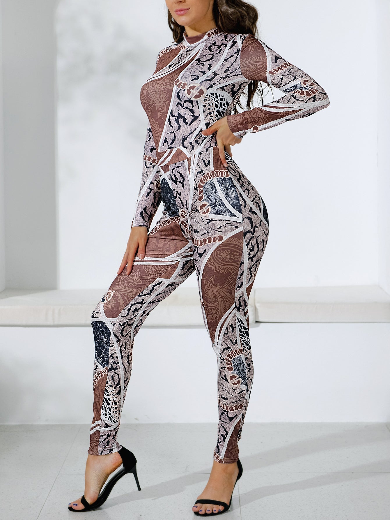 Chain Print Bodysuit And Legging Set Sai Feel