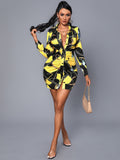 Chain Print Colorblock Ruched Button Up Shirt Dress Sai Feel
