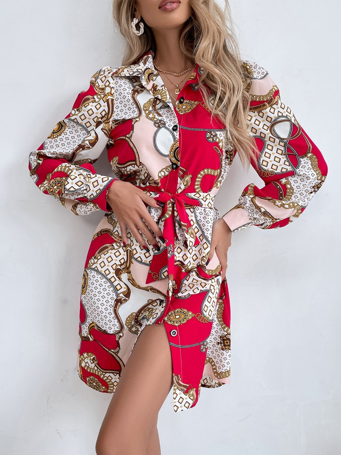 Chain Print Shirt Dress Sai Feel