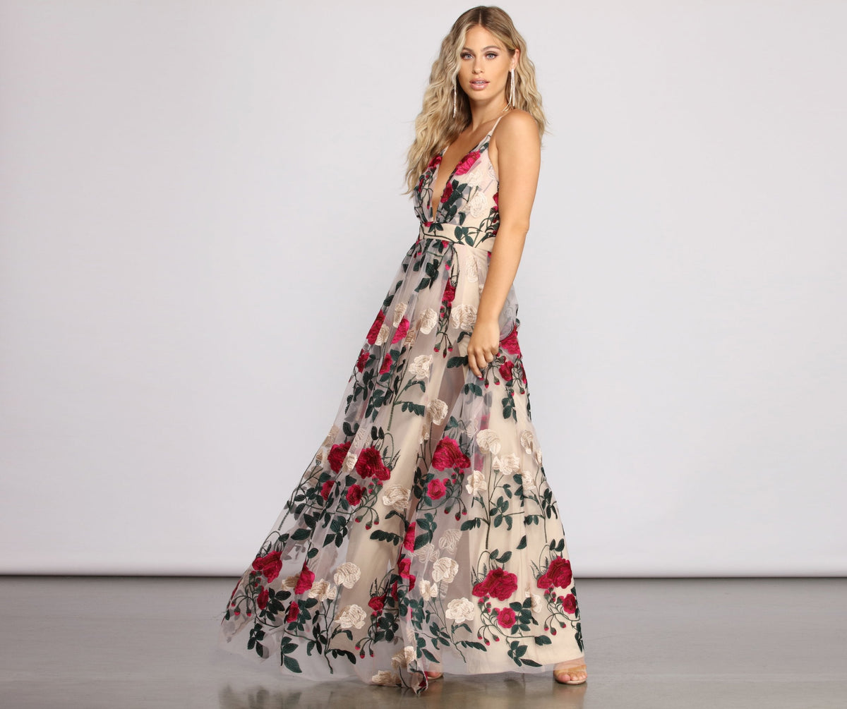 Charena Formal Embroidered Floral Tulle Dress Sai Feel