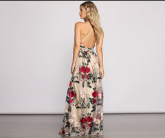 Charena Formal Embroidered Floral Tulle Dress Sai Feel