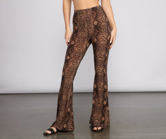 Charming And Chic Snake Print Flared Pants Sai Feel