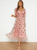 Cherry Sequins Embroidery Mesh Overlay Dress Sai Feel