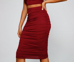 Chic And Basic Ruched Midi Skirt Sai Feel