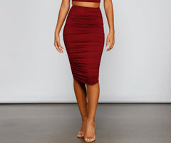 Chic And Basic Ruched Midi Skirt Sai Feel