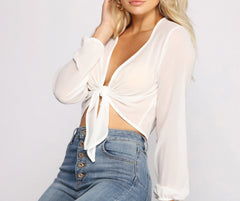 Chic Chiffon Tie Front Top Sai Feel