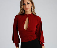 Chic Edition Mock Neck Keyhole Top Sai Feel