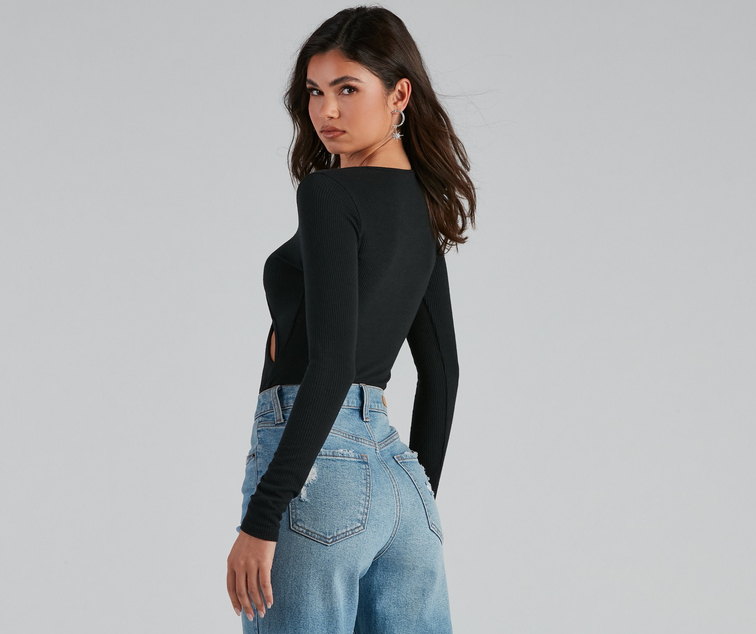 Chic Keyhole Cutout Long Sleeve Bodysuit Sai Feel