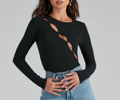 Chic Keyhole Cutout Long Sleeve Bodysuit Sai Feel