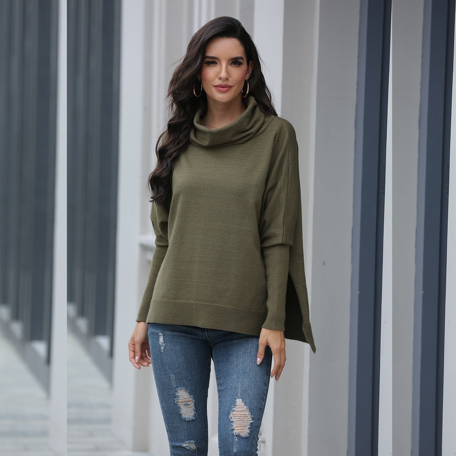 Chic Loose-Fit Dolman-Sleeve Turtleneck Sai Feel