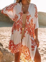 Chiffon Print Beach Sun Protection Resort Split Cardigan Sai Feel