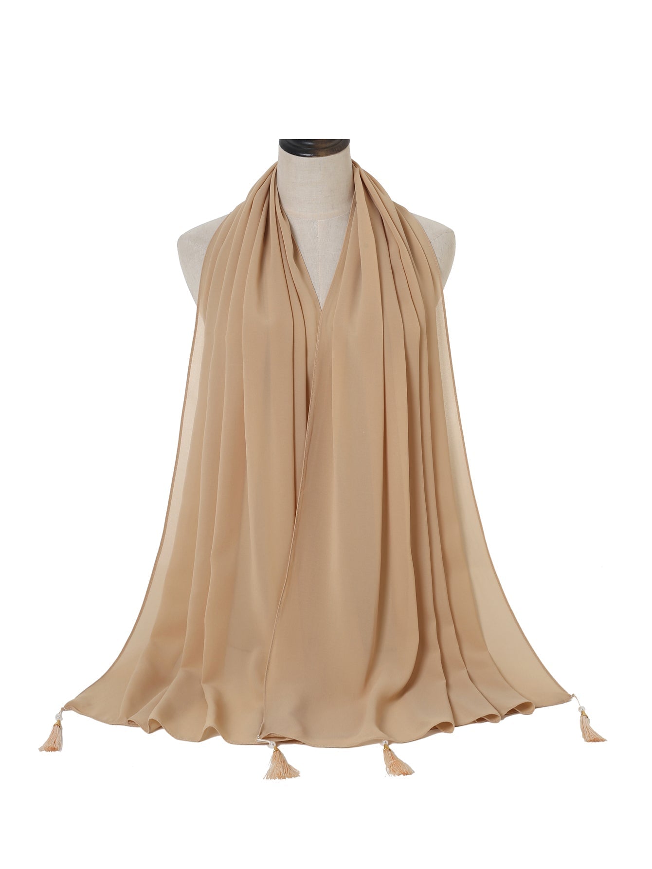 Chiffon hanging pearl tassel scarf Sai Feel