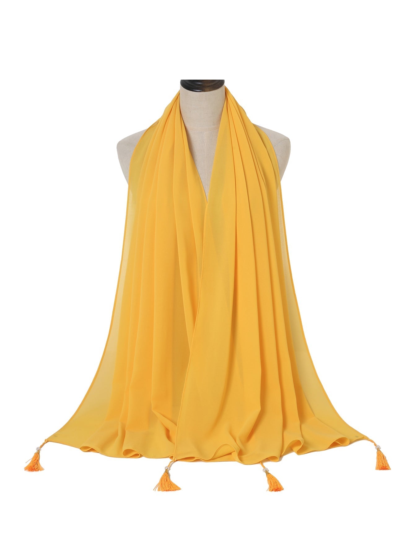 Chiffon hanging pearl tassel scarf Sai Feel