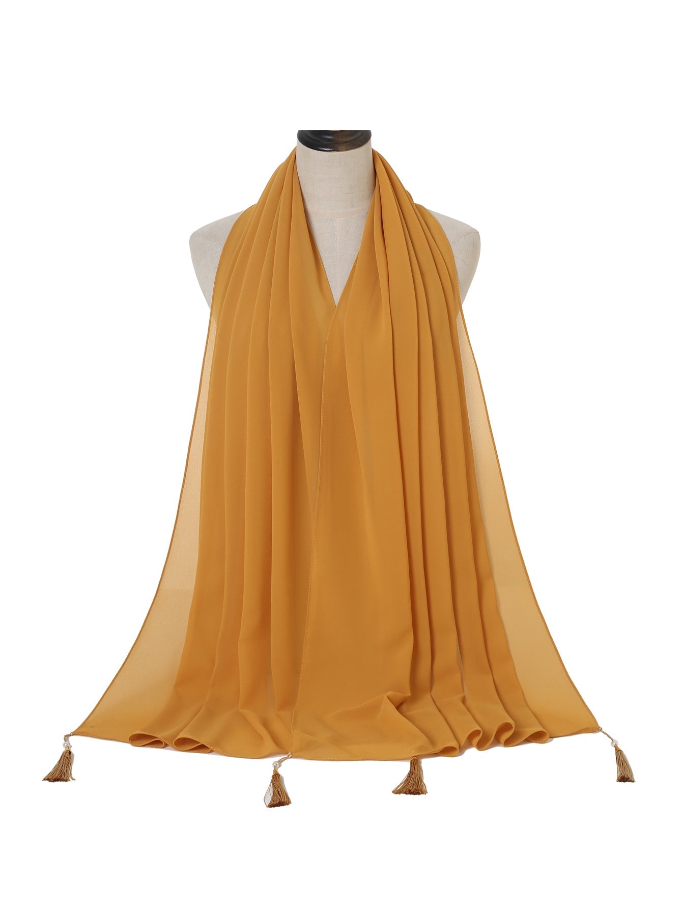 Chiffon hanging pearl tassel scarf Sai Feel