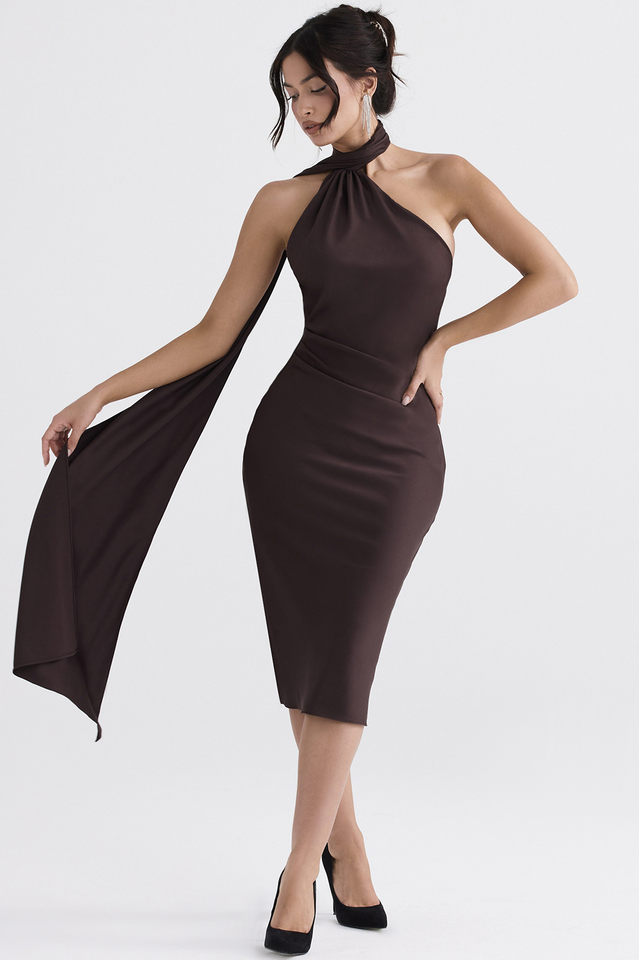 Chocolate Wrap Neck Midi Dress Sai Feel