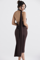 Chocolate Wrap Neck Midi Dress Sai Feel