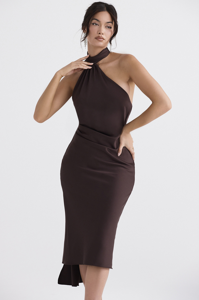 Chocolate Wrap Neck Midi Dress Sai Feel