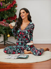 Christmas Pattern V Neck Jumpsuit Sai Feel