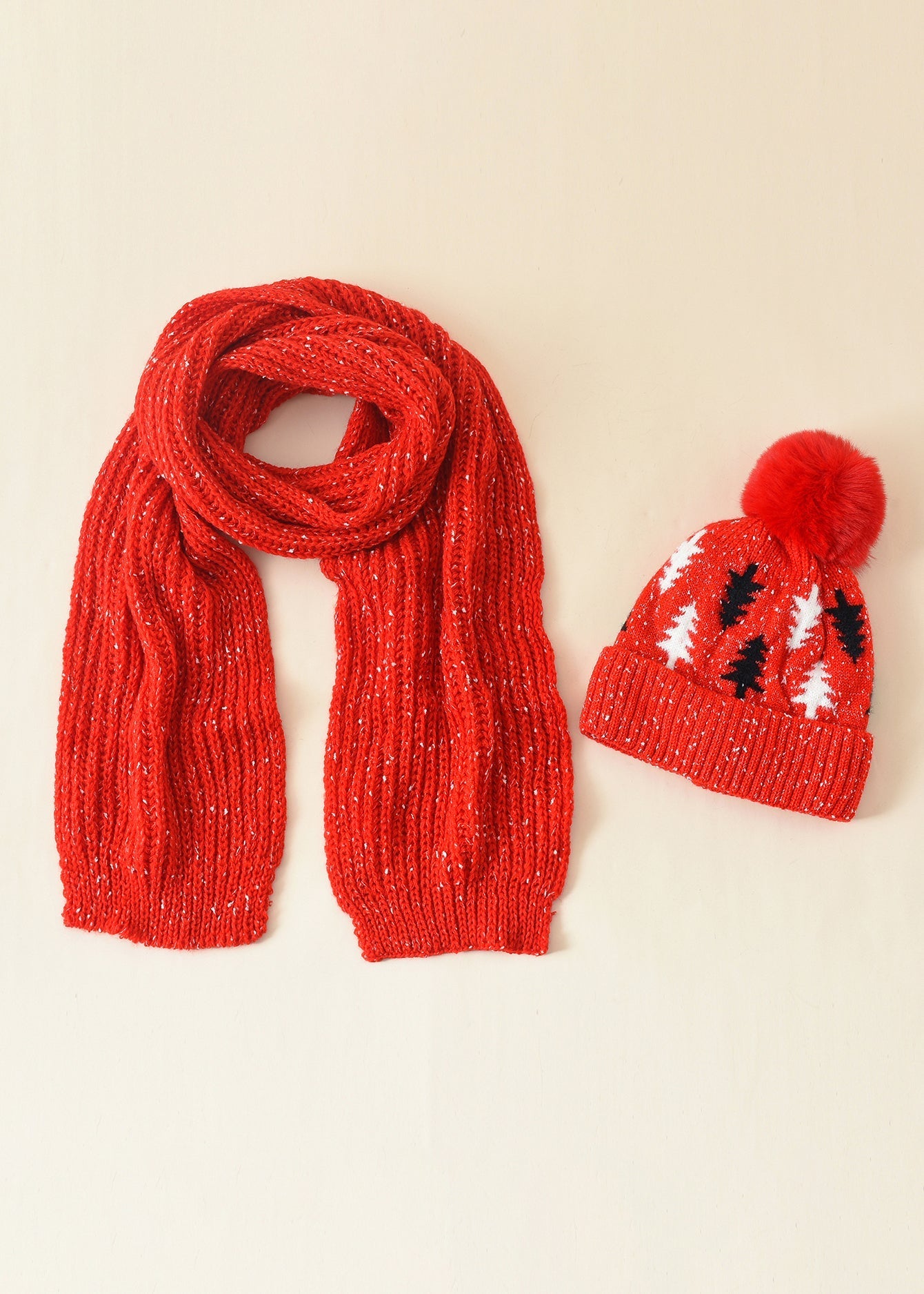 Christmas Pompom Winter Hat and Scarf Set Sai Feel