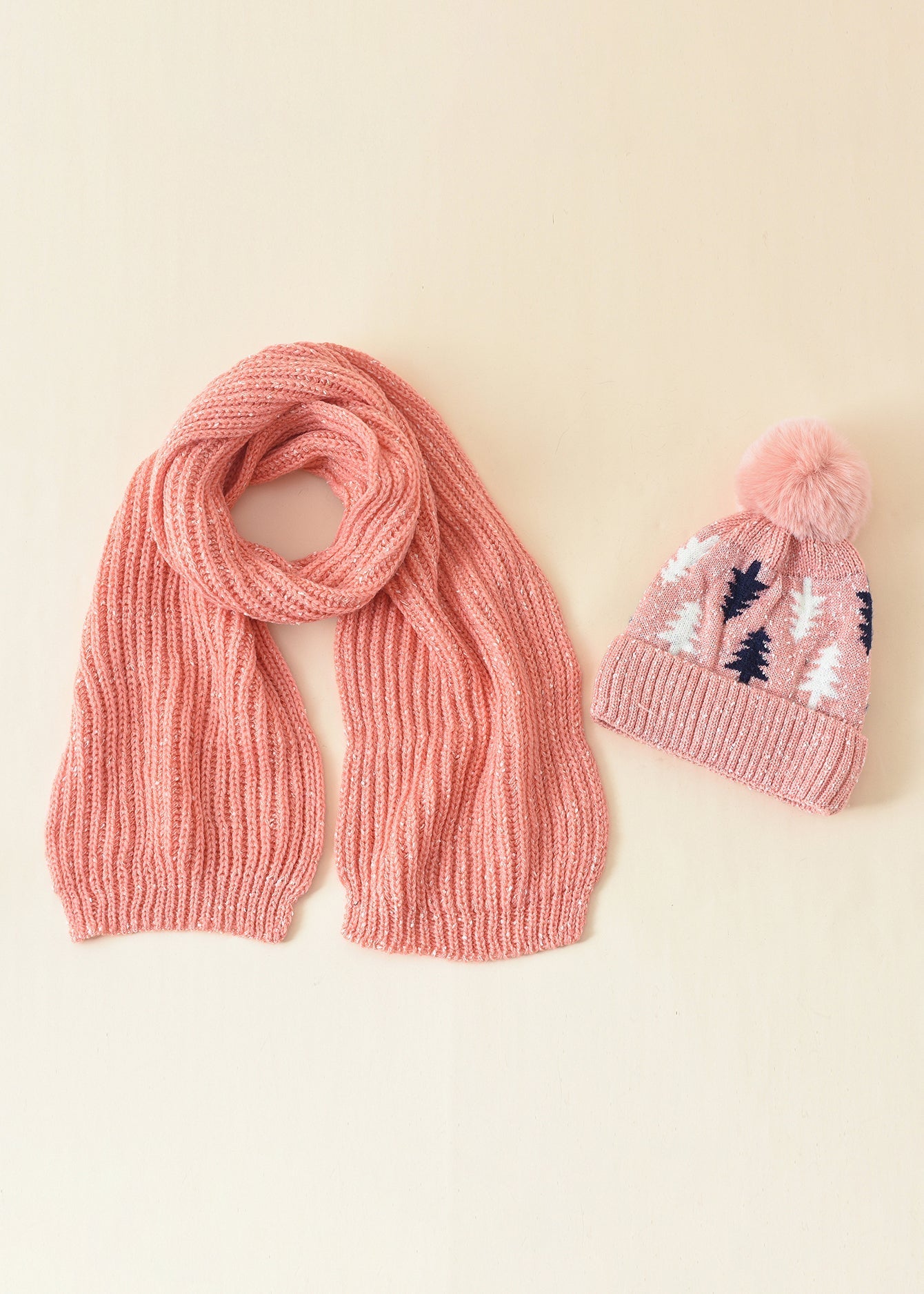 Christmas Pompom Winter Hat and Scarf Set Sai Feel