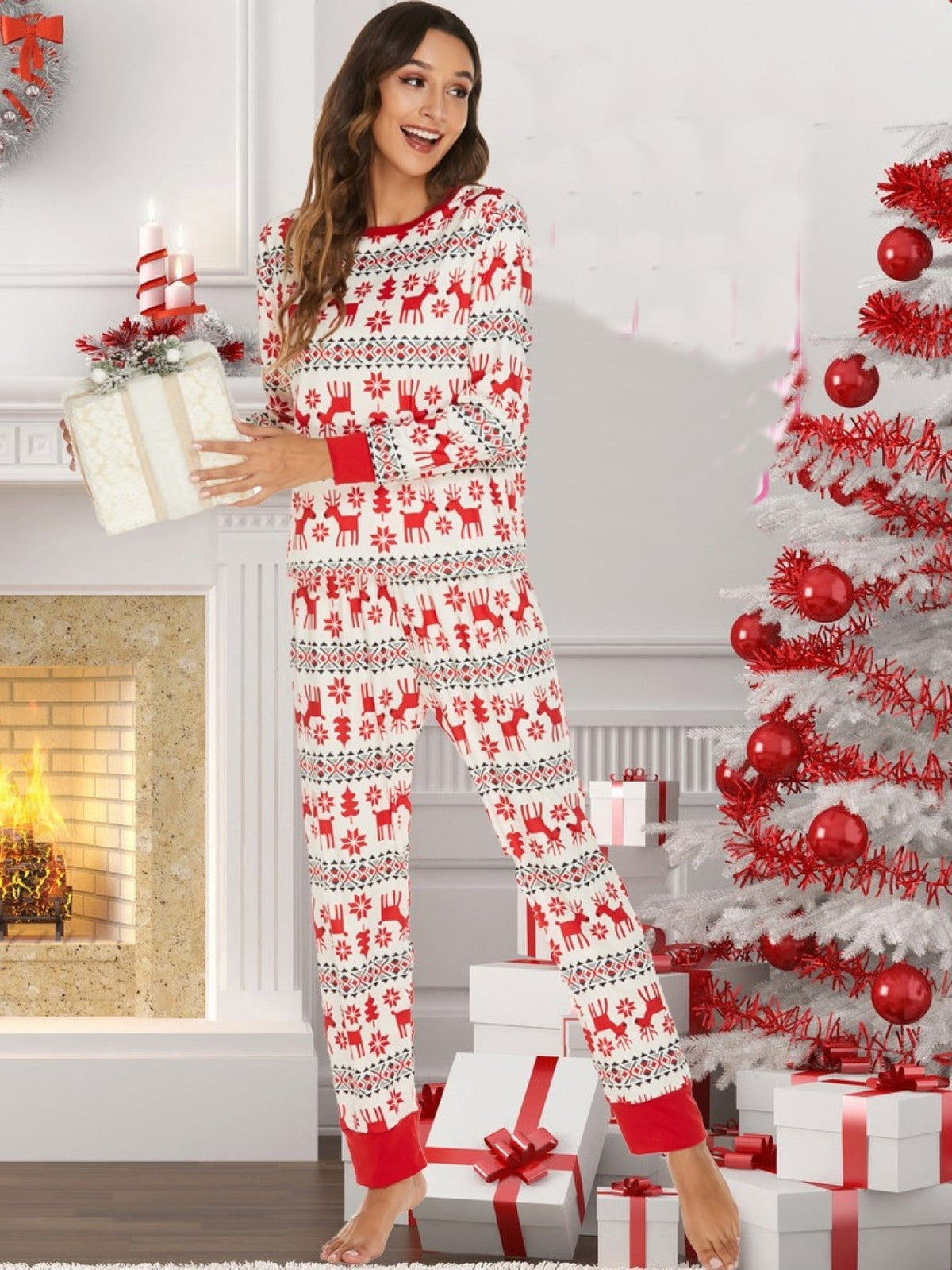 Christmas Woman Soft Long Sleeve Pajama Set Sai Feel