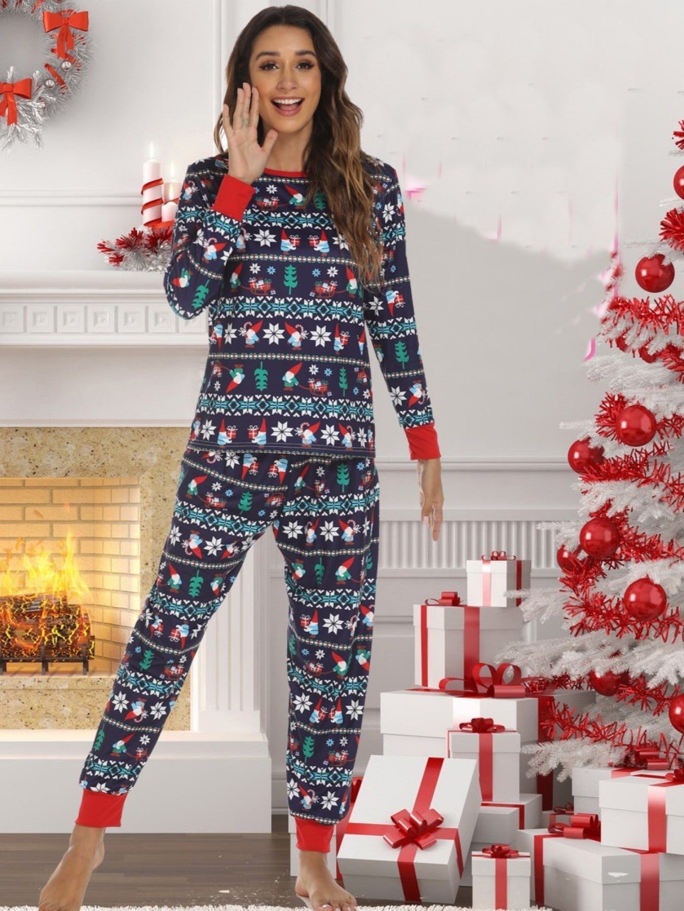 Christmas Woman Soft Long Sleeve Pajama Set Sai Feel