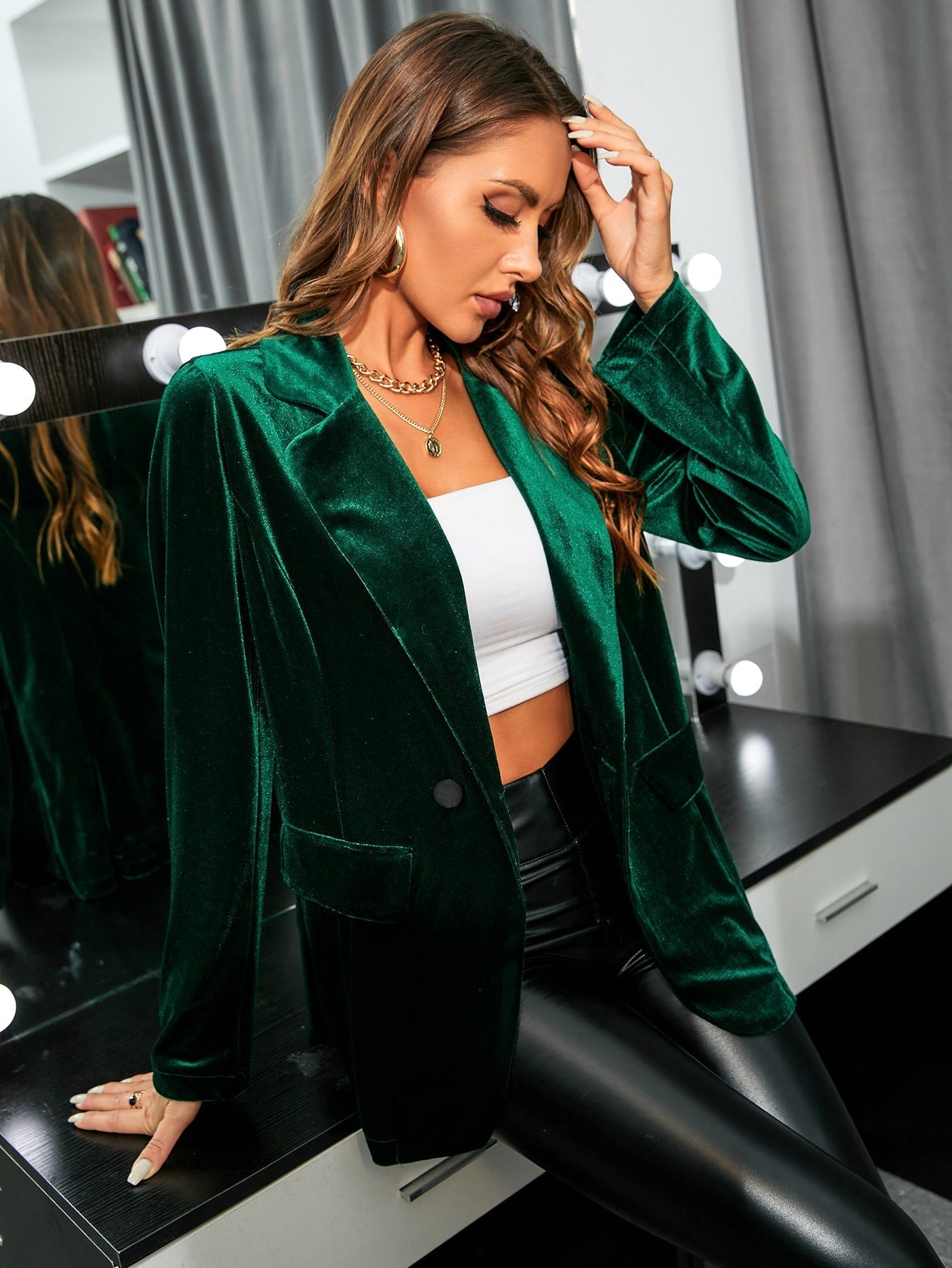 Christmas green party long suit jacket Sai Feel