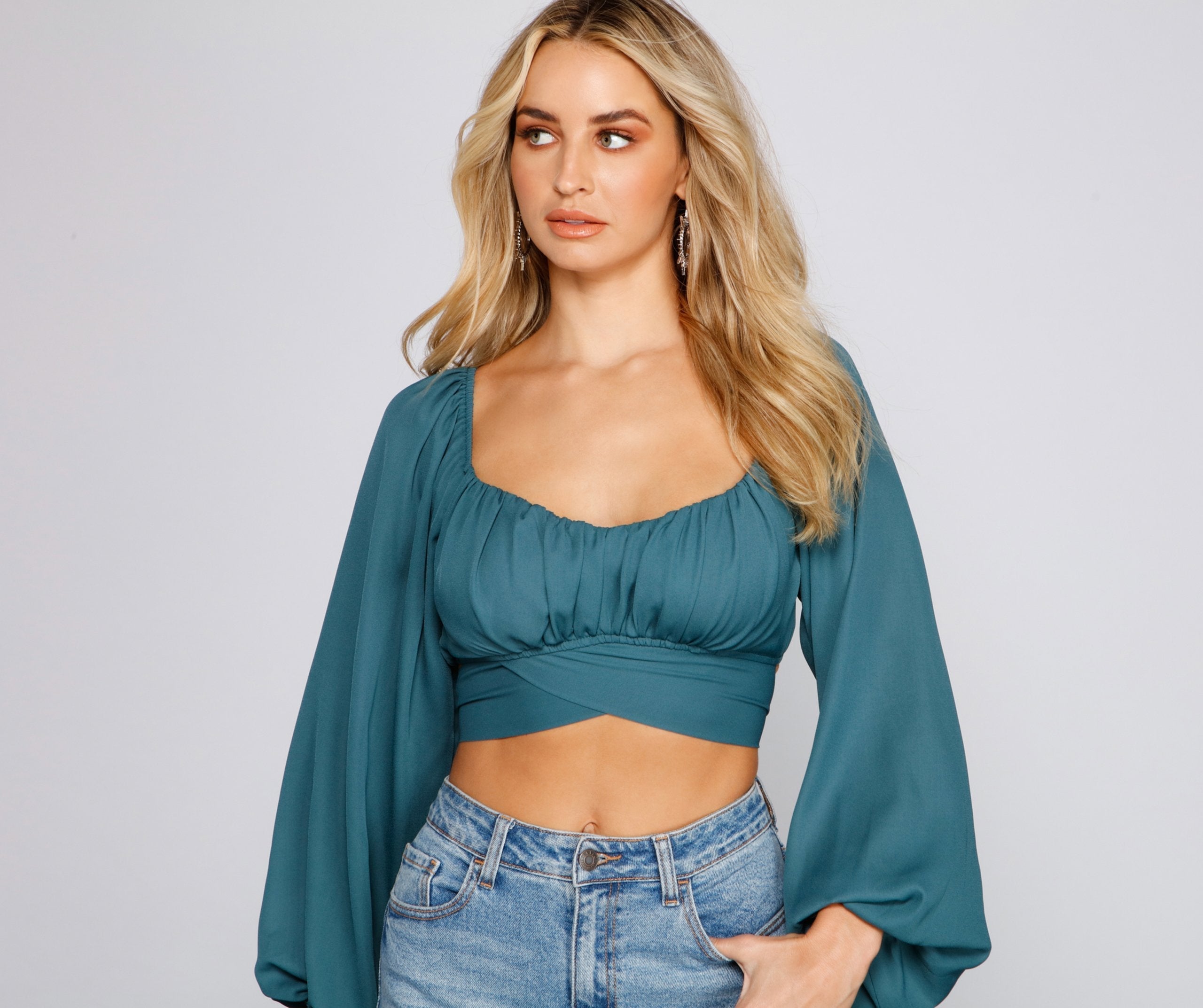 Cinched And Chic Chiffon Crop Top Sai Feel