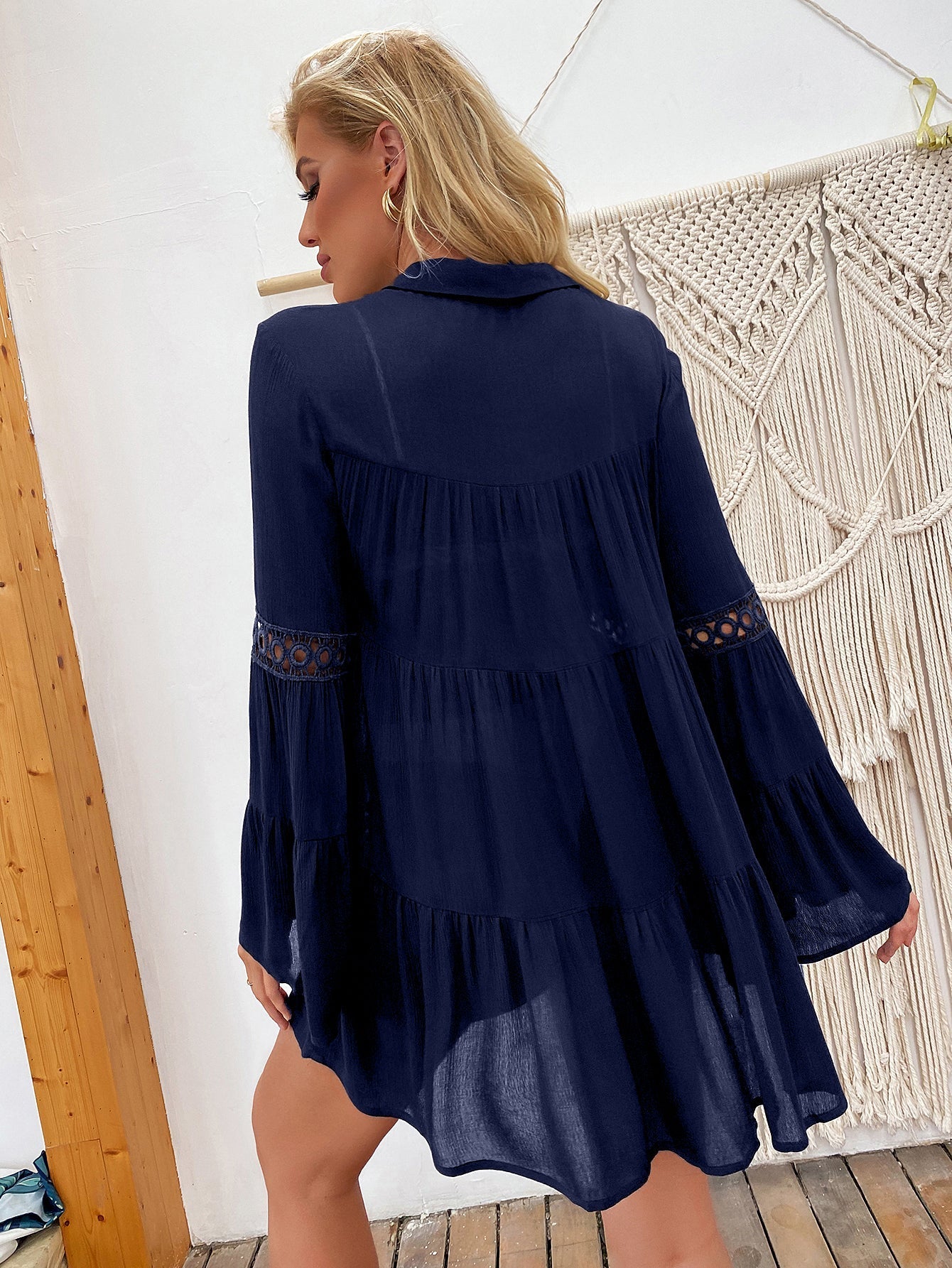 Circle Lace Insert Bell Sleeve Layered Cover Up Sai Feel