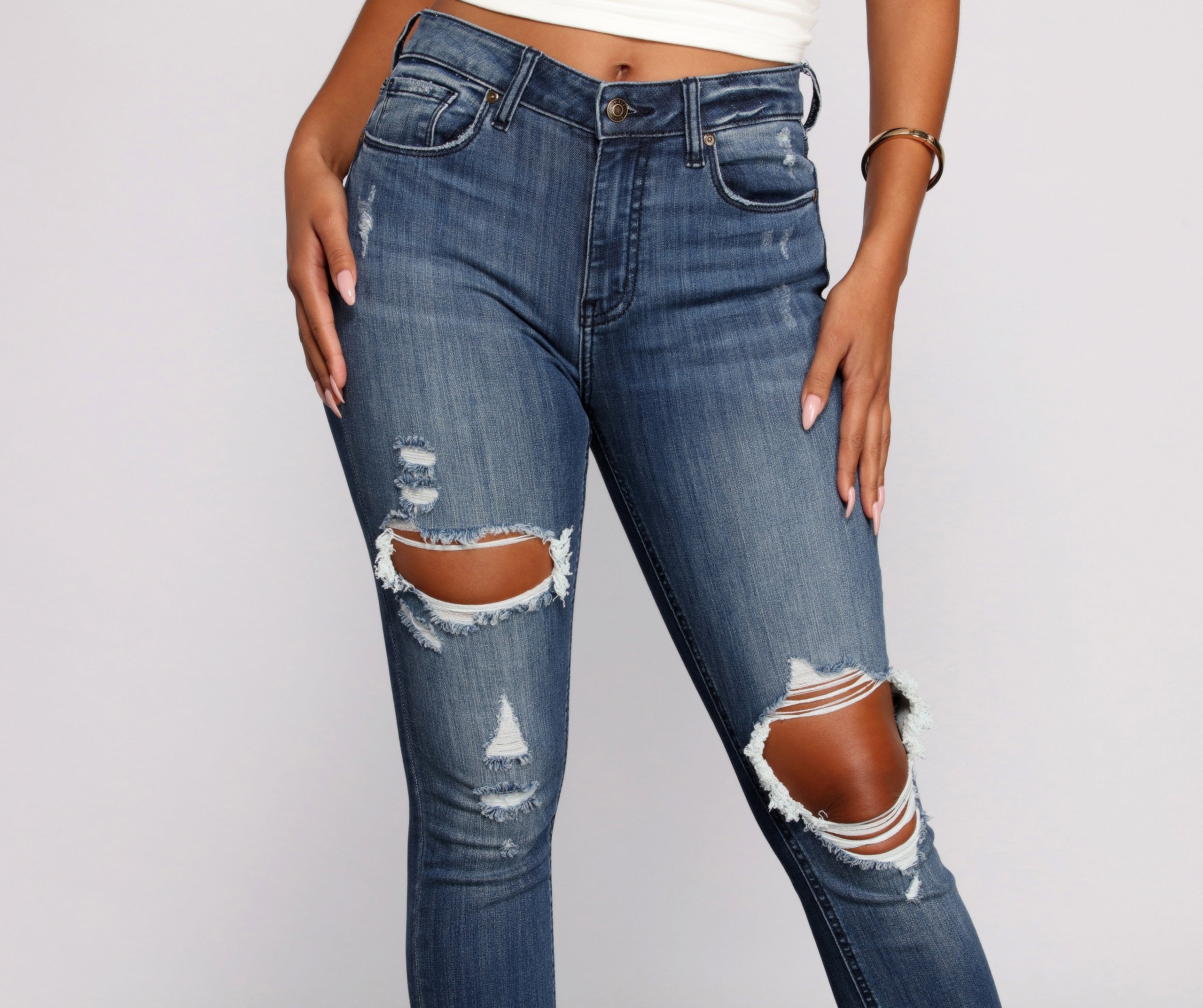 Clara High Rise Destructed Skinny Jeans Sai Feel