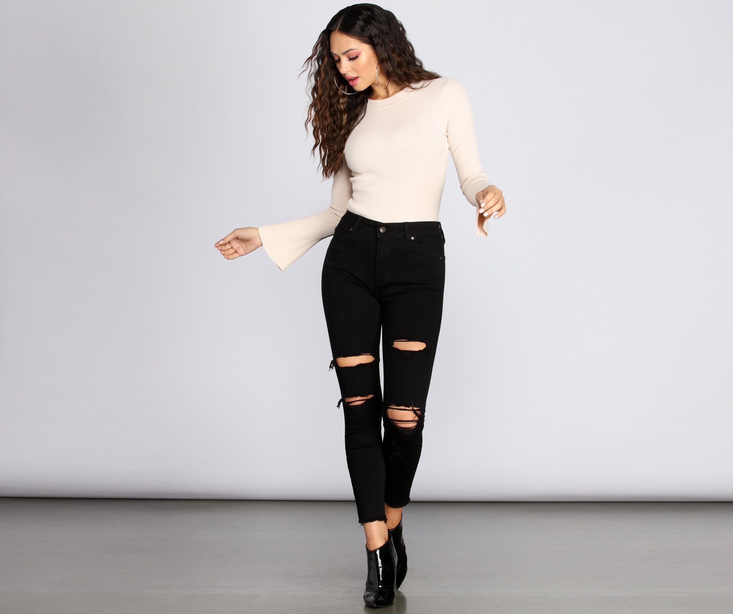 Clara High Rise Destructed Skinny Jeans Sai Feel