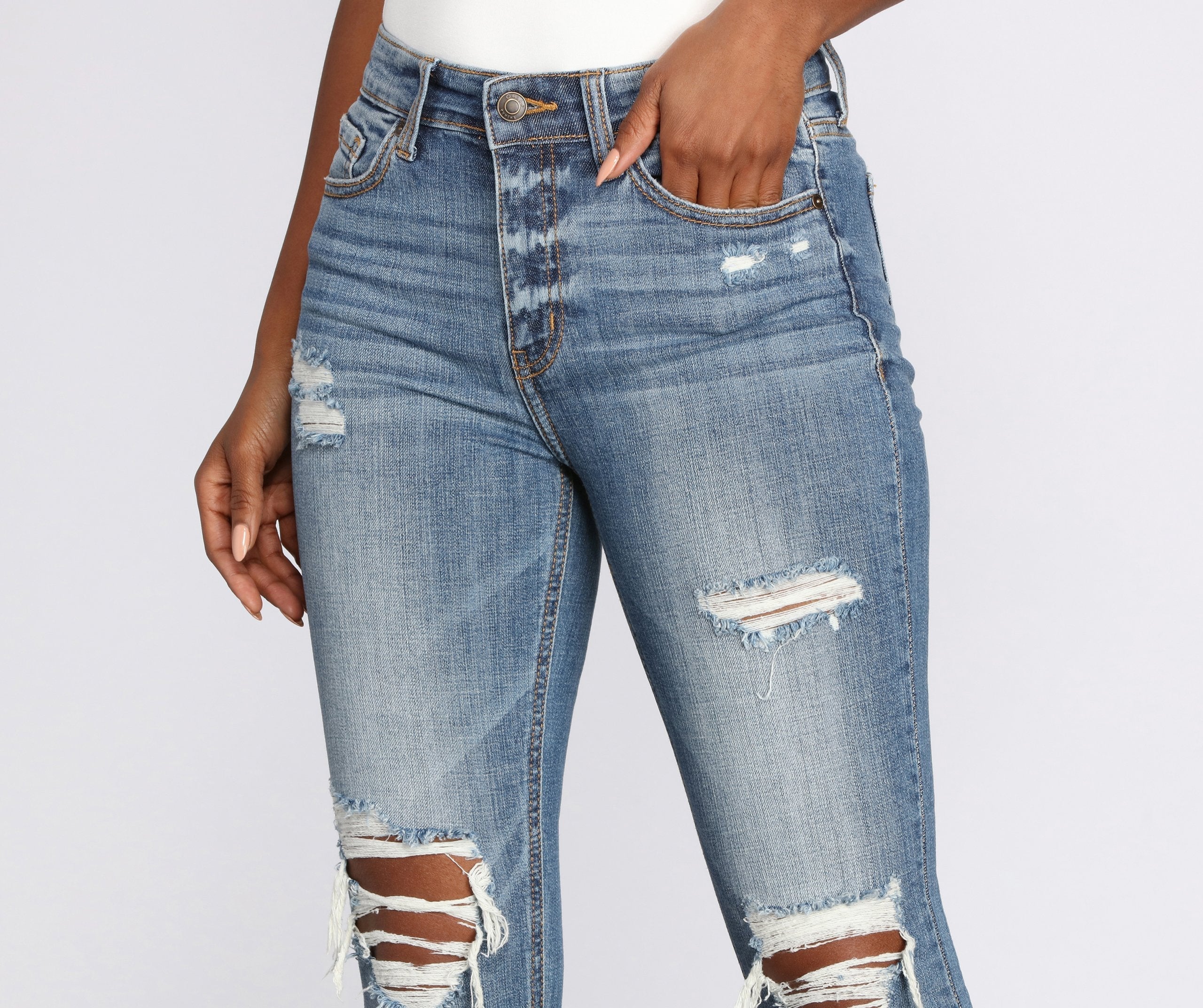 Clara High Rise Distressed Skinny Jeans Sai Feel