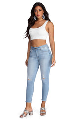 Clara High Rise Frayed Hem Jeans Sai Feel