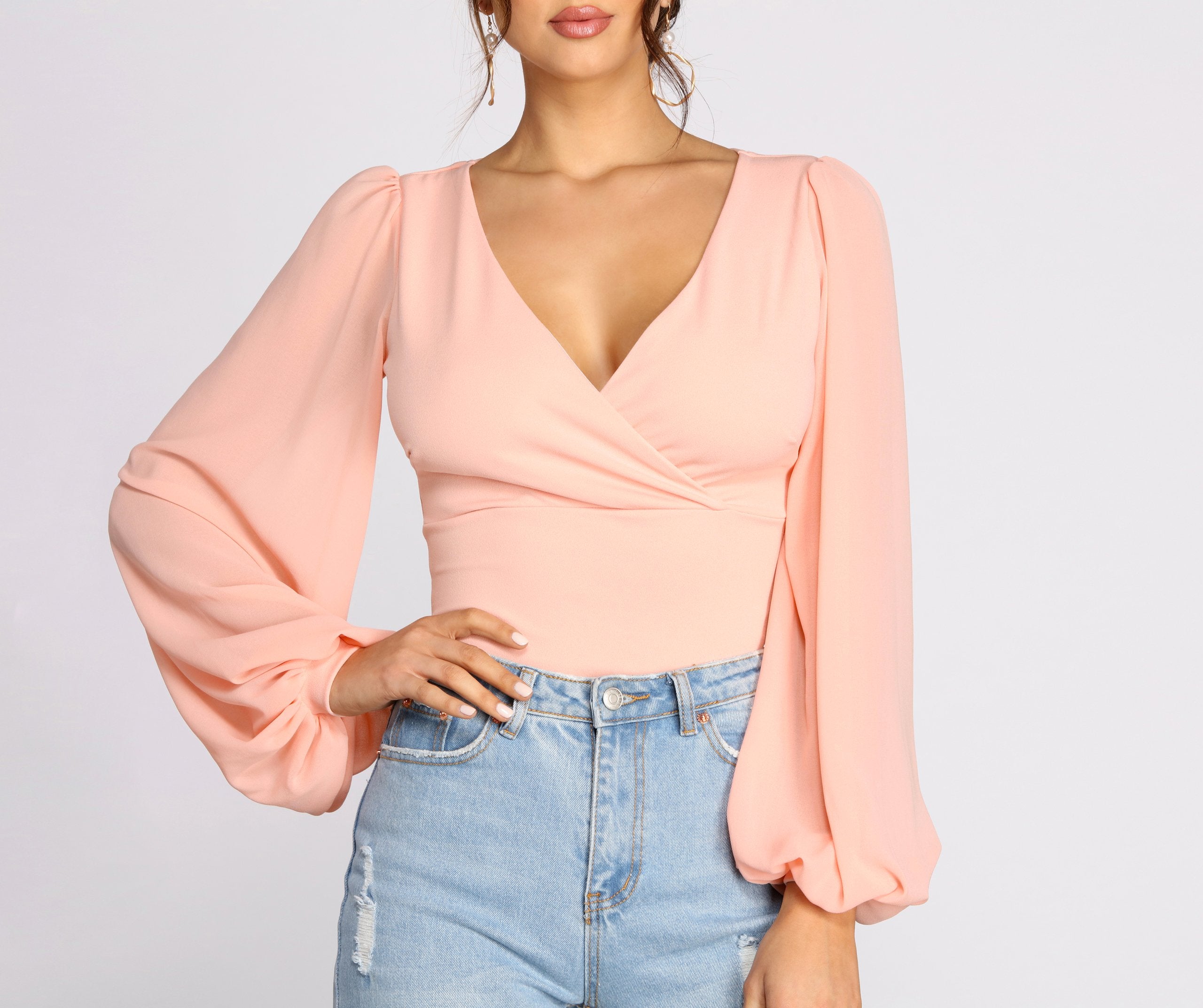 Classic Chiffon Sleeve Wrap Front Blouse Sai Feel