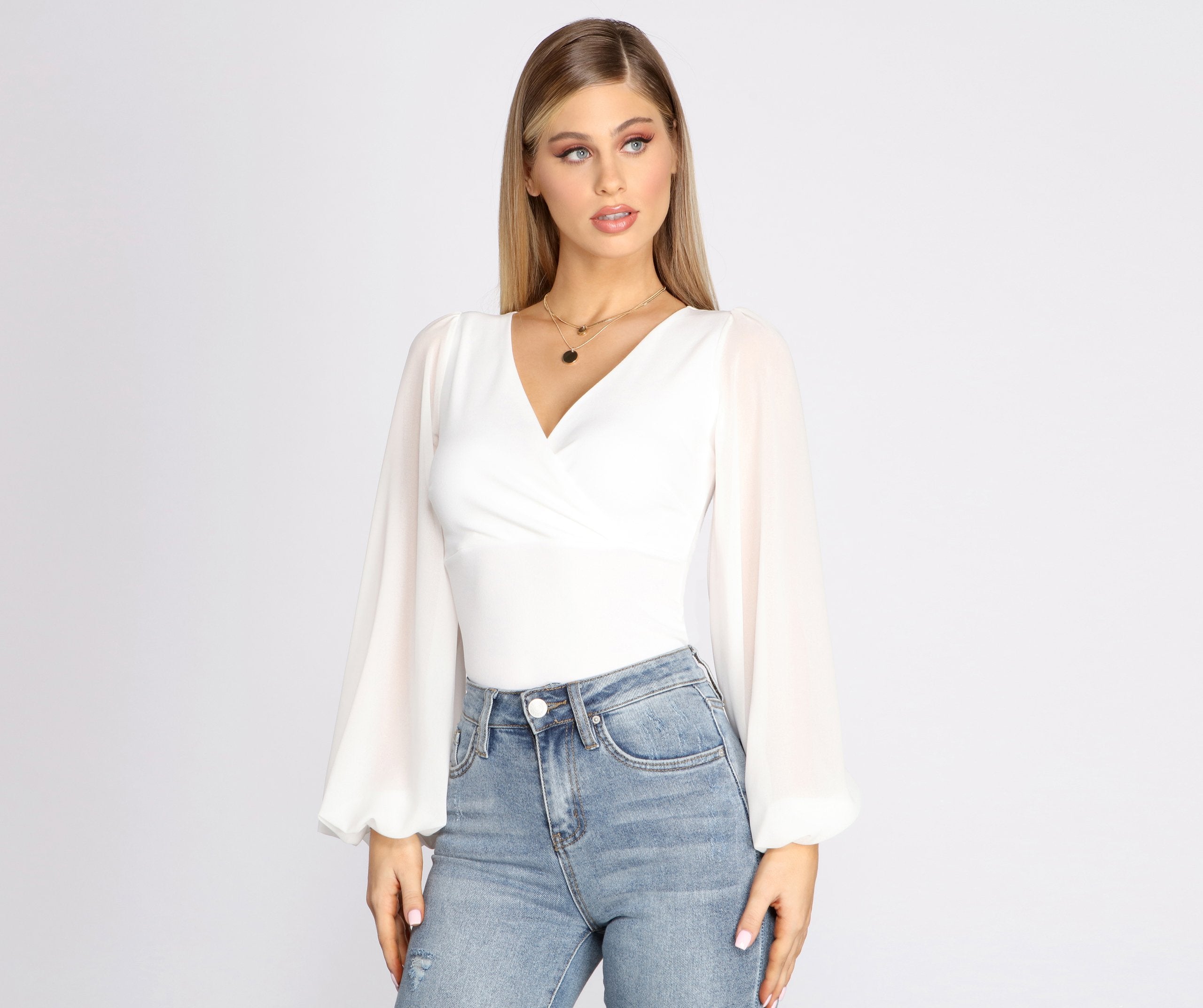 Classic Chiffon Sleeve Wrap Front Blouse Sai Feel