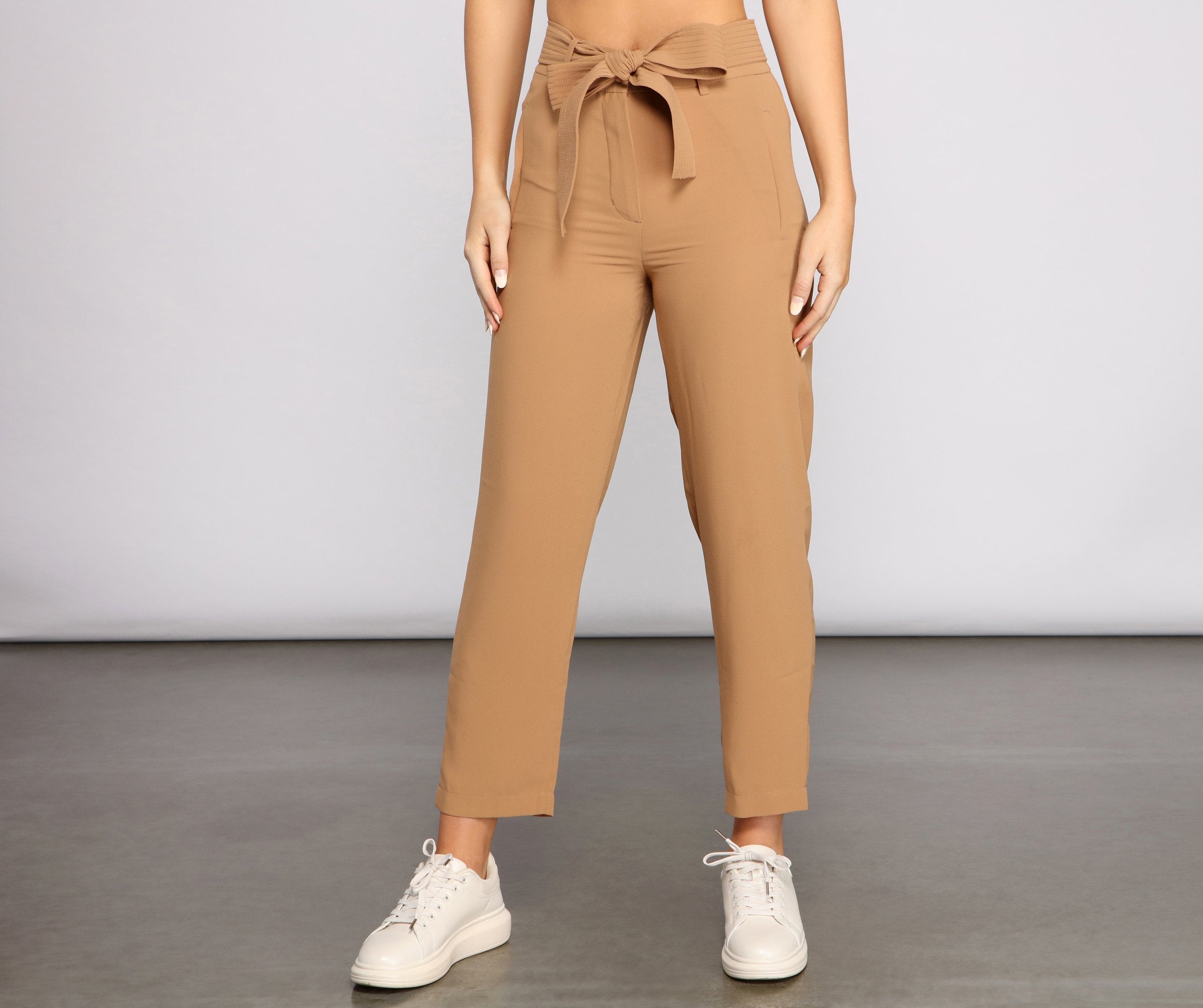 Classic High Waist Belted Tapered Pants Sai Feel