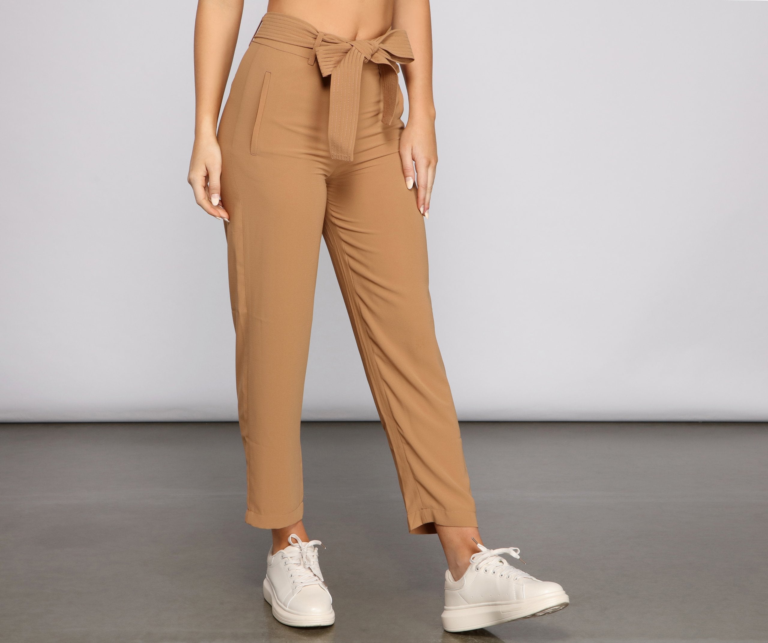 Classic High Waist Belted Tapered Pants Sai Feel