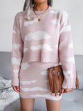 Clouds Pattern Drop Shoulder Sweater & Skirt Sai Feel