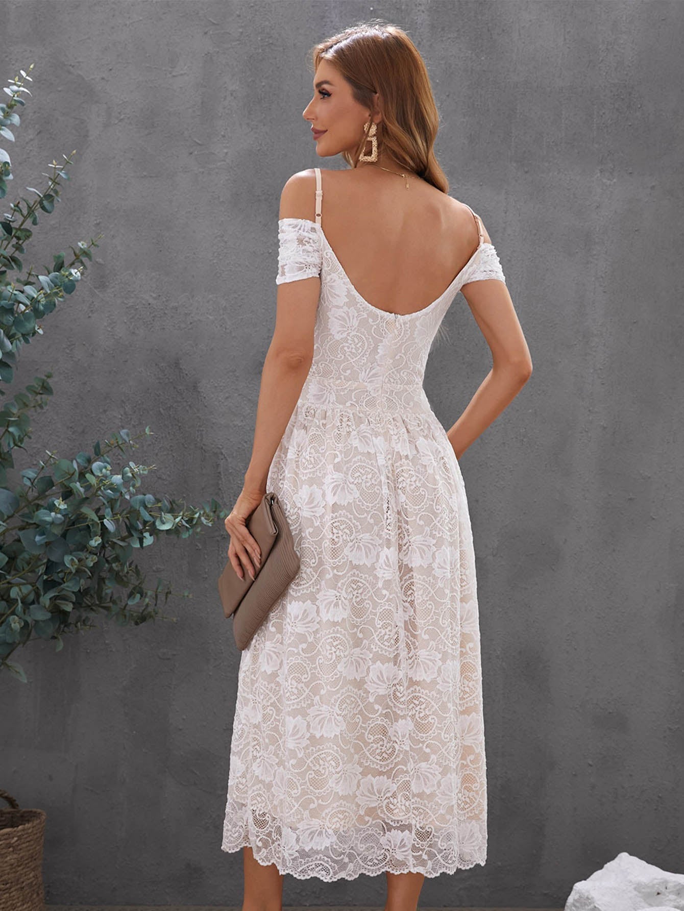 Cold Shoulder Backless Lace Midi Dress Sai Feel