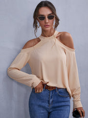 Cold Shoulder Rib-Knit Top Sai Feel