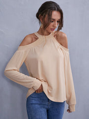 Cold Shoulder Rib-Knit Top Sai Feel