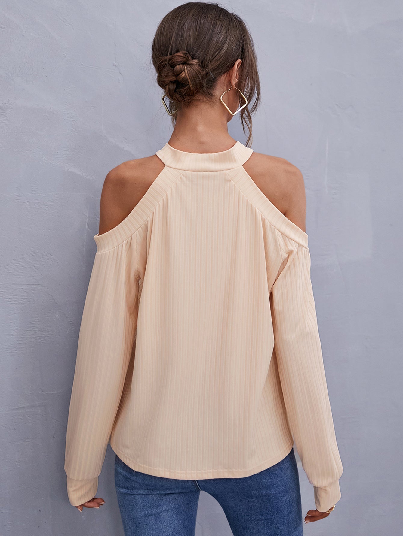 Cold Shoulder Rib-Knit Top Sai Feel