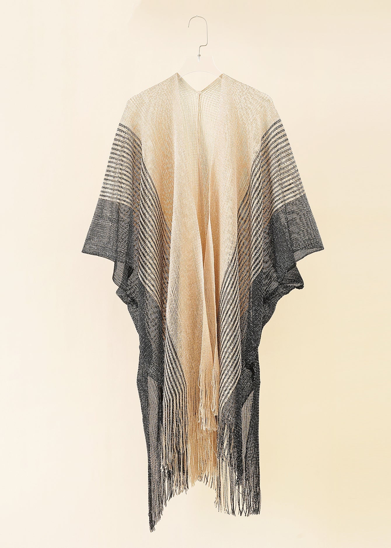Color Block Fringed Cover Up Shawl Sai Feel