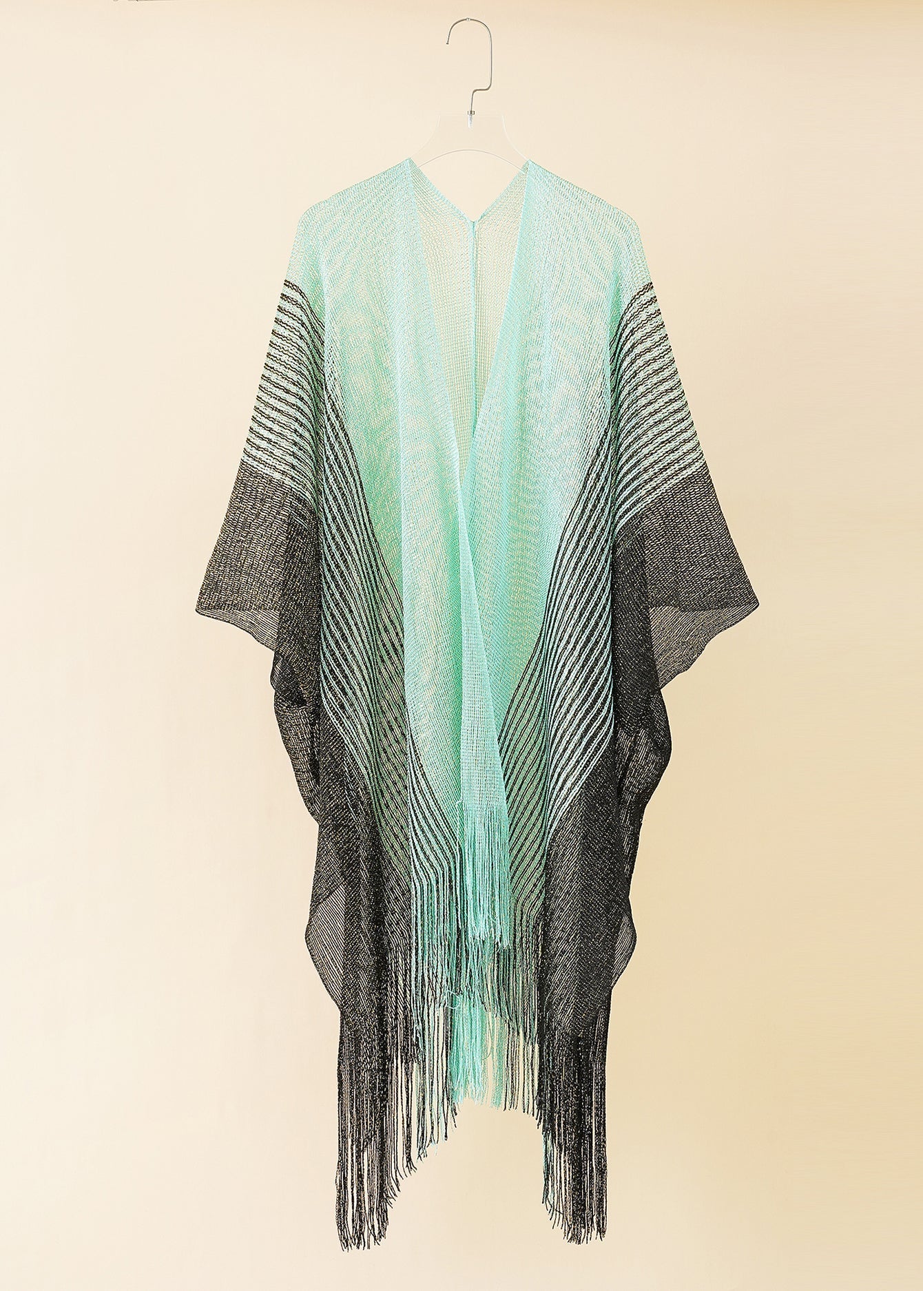 Color Block Fringed Cover Up Shawl Sai Feel