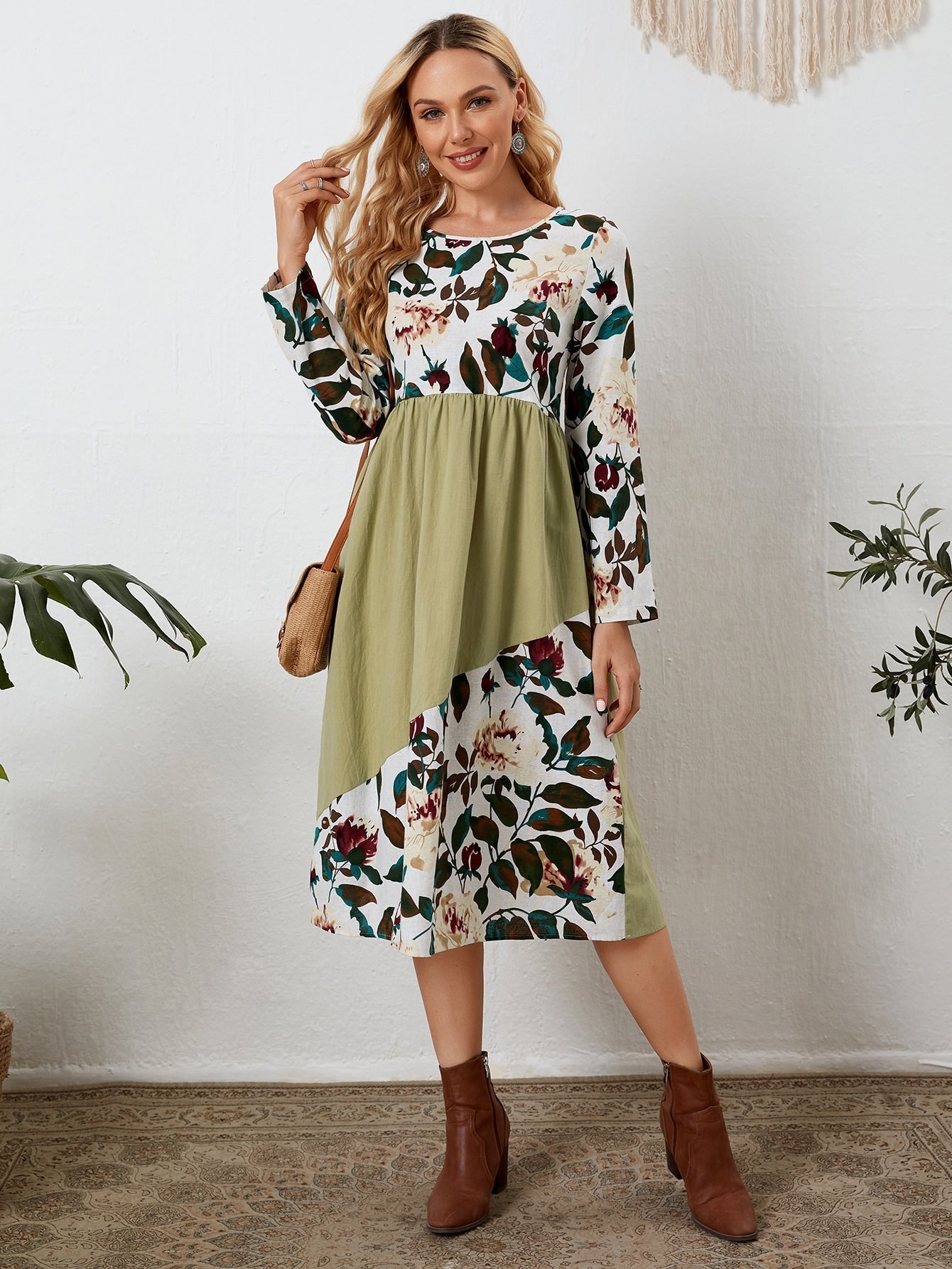 Color Block Shirred Waist Dress Sai Feel